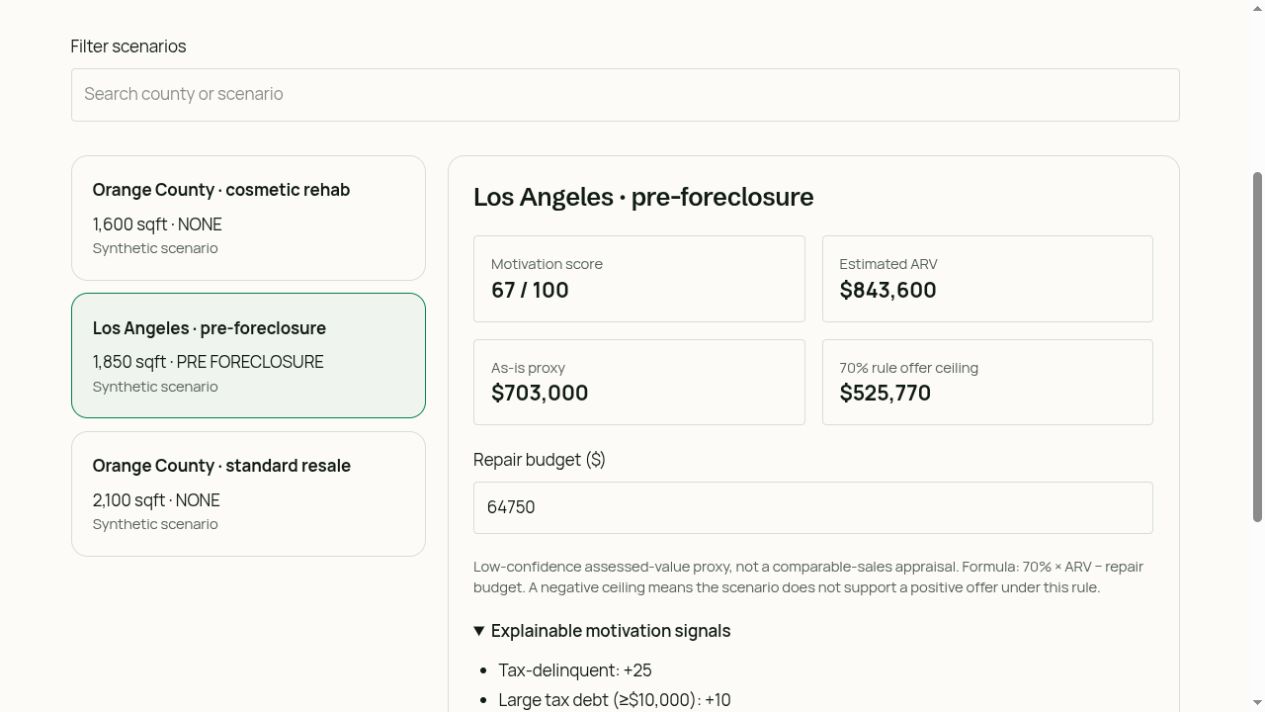 HouseFlipScore Synthetic-data demo screenshot 1